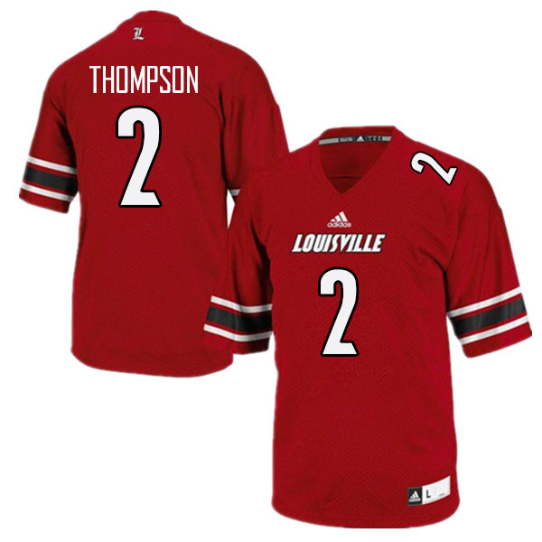 Men #2 Jadon Thompson Louisville Cardinals College Football Jerseys Stitched Sale-Red
